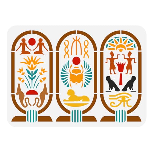 FINGERINSPIRE Ägyptische Hieroglyphen Schablone 21x29.7 cm Ägypten Kartusche Malvorlage Ägyptisches Symbol Sphinx Auge Des Horus Schablone Zum Malen Auf Holz Wand Stoff Möbeln von FINGERINSPIRE
