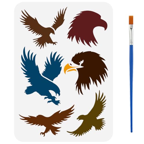 FINGERINSPIRE Adler Silhouette Schablone Mit Pinsel 21x29.7cm Dekorative Vorlage Mit Fliegendem Adler Ausgehöhltes Adlerkopf Muster Schablone Mit Tiermotiv Vorlage Für Holz Wand Und Möbeldekoration von FINGERINSPIRE