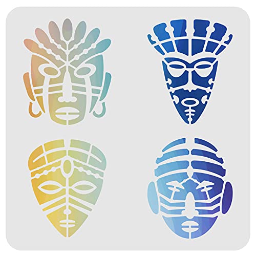FINGERINSPIRE Afrikanische Stammesschablonen Vorlage 30x30cm Plastik Afrikanische Maske Zeichnung Malschablonen Quadratische Wiederverwendbare Schablonen zum Malen auf Holz, Boden, Wand und Fliesen von FINGERINSPIRE