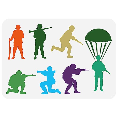 FINGERINSPIRE Armee Soldaten Schablone 21x29.7 cm Wiederverwendbare Fallschirmjäger Infanterie Zeichnungsvorlage Handwerk Soldaten Silhouetten Schablone Zum Malen Auf Holz Wand Stoff Leinwand Möbeln von FINGERINSPIRE