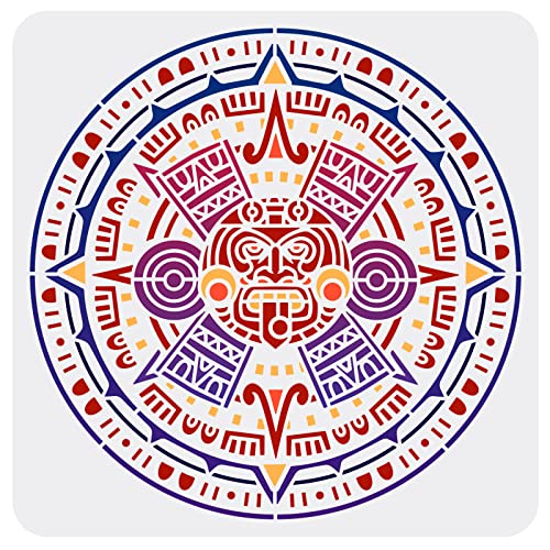 FINGERINSPIRE Azteken Kalender Schablone 30x30 cm Maya Emblem Malschablone Kunststoff Azteken Muster Schablone Wiederverwendbare Maya Schablone Zum Malen Auf Holzwänden Kunstprojekten Heimdekoration von FINGERINSPIRE