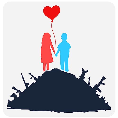 FINGERINSPIRE Bansky Lovers On Gun Hill Schablone Zum Malen 30x30 cm Gun Hill Malschablone Lovers Holding Hands On Hill Schablone Dekorative Herzmuster Ballon Vorlage von FINGERINSPIRE