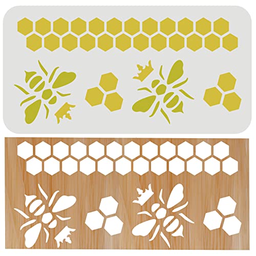 FINGERINSPIRE Bienen Rand Schablone 30x15cm Bienenwaben Sechseck Schablonen Möbel Details Schablone PET Bienen und Bienenstöcke Malschablone Schablonen zum Malen für Wand Möbel Holz Fenster Dekor von FINGERINSPIRE