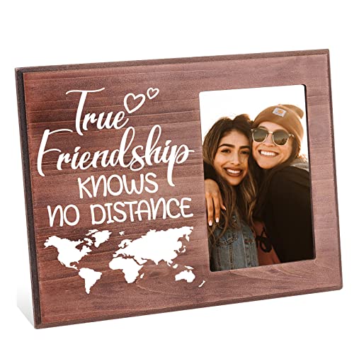 FINGERINSPIRE Bilderrahmen True Friendship Knows No Distance 10x15 cm Fernfreundschaft Geschenke Rahmen Freunde Erinnerungen Bilderrahmen Zum Aufhängen/Tisch Holzrahmen Fotorahmen von FINGERINSPIRE