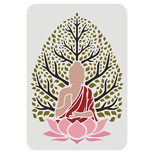 FINGERINSPIRE Buddha und Baum Schablone 29,7x21cm Mubarak Ramadan Dekor Wiederverwendbare Buddha Schablone Sitzender Buddha Malschablone Eid al-Fitr Schablone zum Malen auf Wand Möbeln und Papier von FINGERINSPIRE