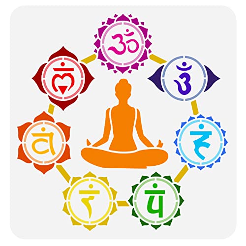 FINGERINSPIRE Chakra Symbole Schablone 30x30 cm Chakra Schablone Mit Lotusblume Kunststoff Yoga Meditationsschablone Erstellen Sie DIY Chakra Kunsthandwerk Und Dekor Zum Malen Auf Holzstoffwänden von FINGERINSPIRE