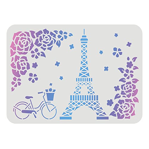 FINGERINSPIRE Eiffelturm-Schablonen 29,7x21cm Blumen Fahrräder Zeichnen Malschablonen Eiffelturm Rosenmuster Wandschablonen Wiederverwendbare Schablonen zum Malen auf Holz, Boden, Wand und Fliesen von FINGERINSPIRE