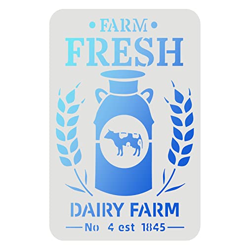 FINGERINSPIRE Farm Fresh Milk Schablone 29,7 x 21 cm Wiederverwendbare Dairy Farm Schablone Milcheimer und Weizen Schablone Farm Verschönerte Schablone zum Malen auf Holz, Stoff, Papier, Wand von FINGERINSPIRE