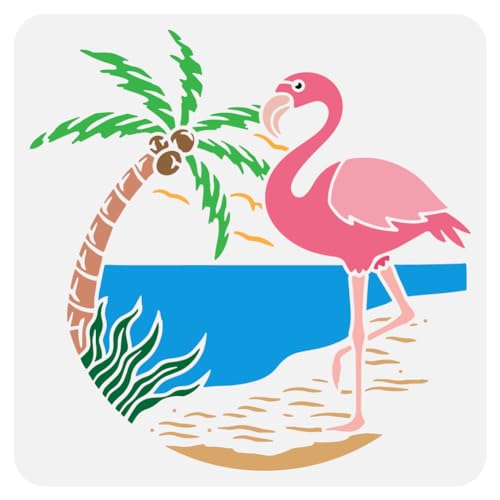 FINGERINSPIRE Flamingo Malschablone 30x30 cm Große Palmen Schablone Kunststoff Vogelbaum Muster Schablone Dekorative Strand Kokosbaum Pflanzen Schablone Tier Themen Schablone Für DIY Handarbeit von FINGERINSPIRE