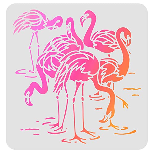 FINGERINSPIRE Flamingo Schablonen 30 x 30 cm Kunststoff 6 Flamingo Zeichenschablonen, quadratisch wiederverwendbar Schablonen zum Malen auf Holz, Boden, Wand und Fliesen von FINGERINSPIRE