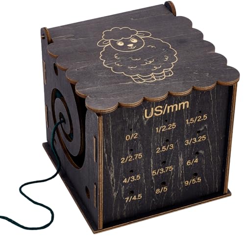 FINGERINSPIRE Garnbox Aus Holz 14x10.4x13.7cm Kaffeefarben Garnschale Aus MDF Holz Mit Häkelnadel Messloch Multifunktionale Abnehmbare Aufbewahrungsbox Für Strickwerkzeuge Strick Organizer Für Garn von FINGERINSPIRE
