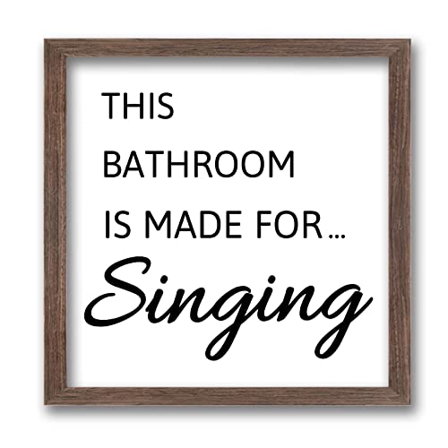 FINGERINSPIRE Gerahmtes Badezimmerbild "This Bathroom Is For Singing" (17,9 x 17,9 cm) quadratischer Walnussholz-Fotorahmen mit Acrylplatten und Leinwand-Auskleidung, Badezimmer-Wanddekoration von FINGERINSPIRE