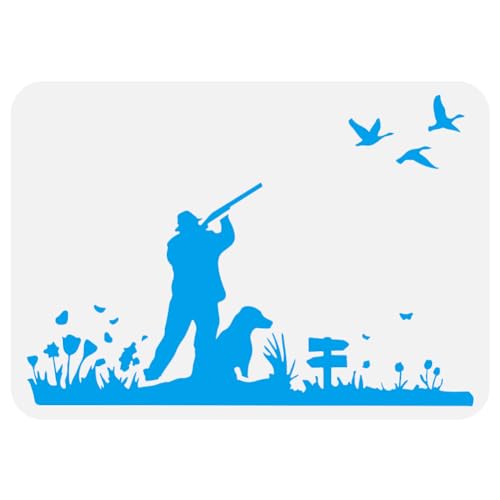 FINGERINSPIRE Große Schablone Zum Jagen 29.7x21cm Wald Jäger Schwalben Schablonen Blumen Vögel Hunde Gras Zeichenschablonen Herbst Jagd Malvorlagen Für Stoff Fliesen Böden Möbel Holz von FINGERINSPIRE