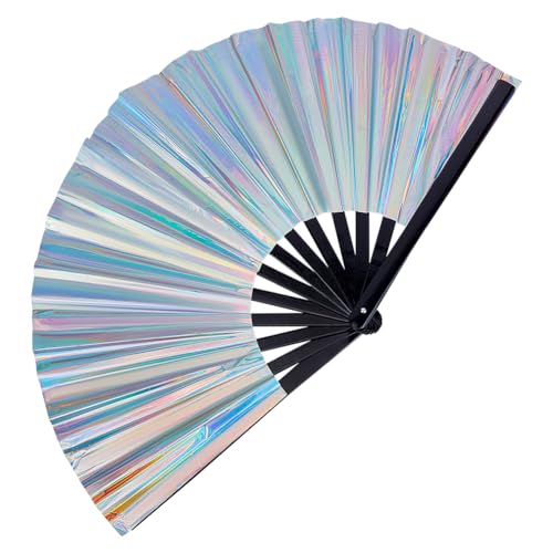 FINGERINSPIRE Großer Faltbarer Handfächer Für Rave Holografischer Clack Handfächer Faltbarer Bambus Handfächer Großer Schillernder Handfächer Handfächer In Leuchtenden Farben Für Disko Partys von FINGERINSPIRE