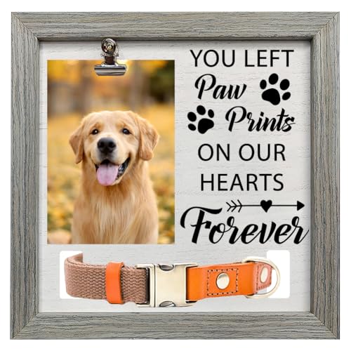 FINGERINSPIRE Haustier Gedenk Bilderrahmen 23x23 cm You Left Paw Prints On Our Hearts Forever Haustier Bilderrahmen Mit Fotoclip Und Halsbandhalter Holzrahmen Für Haustier Gedenkgeschenke von FINGERINSPIRE