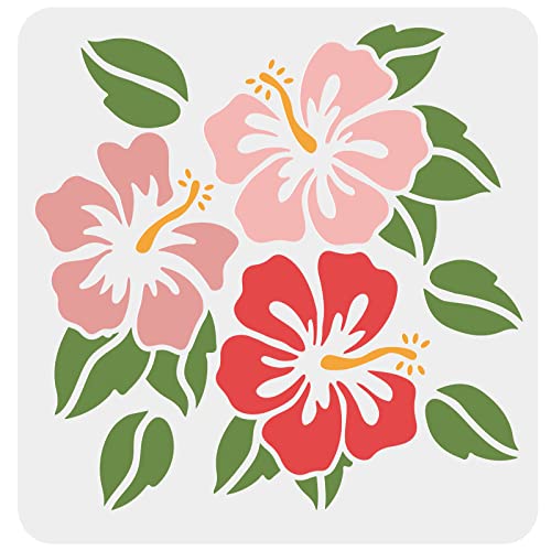 FINGERINSPIRE Hibiskus Blumen Schablone 30x30cm Hawaii Blumen Schablone wiederverwendbar quadratisch Blumen Blatt Pflanze waschbar DIY Schablone zum Malen, Zeichnen auf Holz, Boden, Wand und Fliesen von FINGERINSPIRE