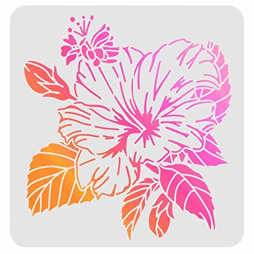 FINGERINSPIRE Hibiskus-Zeichenschablonen für Malerei, 30 x 30 cm, Kunststoff, Hibiskus-Schablonen, Dekoration, quadratische Hibiskus-Schablonen zum Malen auf Holz, Boden, Wand und Stoff von FINGERINSPIRE