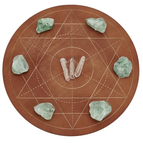 FINGERINSPIRE Holz Kristallgitterplatte Rund Heilige Geometrie Energiegitterplatte Metatrons Würfel Kristallgitterplatte Für Hexerei Wicca Altar Ritual Heilige Raumdekoration 25.4 cm Durchmesser von FINGERINSPIRE