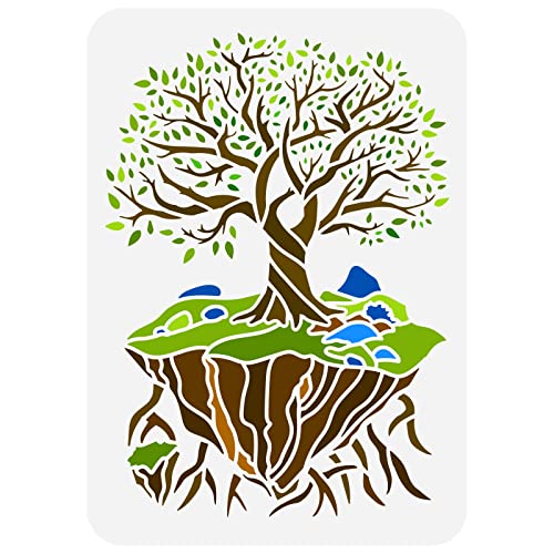 FINGERINSPIRE Insel Baum des Lebens Schablone 21x29.7 cm Kunststoff PET Malschablone Insel Schablone Baum Schablone Baumwurzel Schablone Aushöhlungsschablone Malerei Auf Holz Stoff Leinwand von FINGERINSPIRE