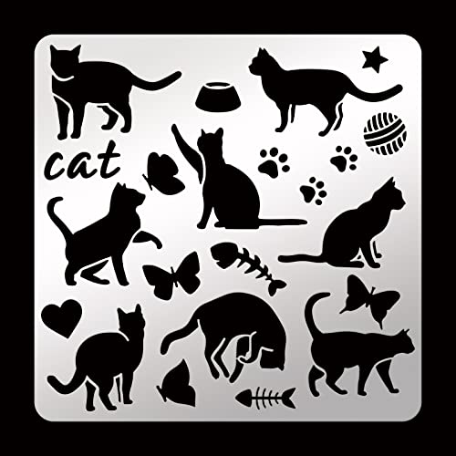 FINGERINSPIRE Katze Metallschablone 15.6cm Metall Katze Muster Schablone Edelstahl Katzenpfote Scrapbooking Zeichnung Schablone Schmetterling Fischgräten Schablone für Gravur, Pyrographie, Journal von FINGERINSPIRE