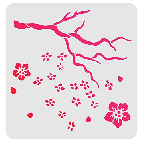 FINGERINSPIRE Kirschblütenbaum-Schablonen, Schablone, 30 x 30 cm, Kunststoff, Motiv: Kirschblüten, Zeichnen, Wiederverwendbare Schablonen zum Malen auf Holz, Boden, Wand und Fliese von FINGERINSPIRE