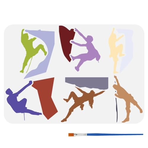 FINGERINSPIRE Kletternde Menschen Malschablone Mit Kunststoffpinsel 21x29.7 cm Kletterer Zeichenvorlage Sport Und Outdoor Themenschablone Zum Malen Auf Holz Segeltuch Stoff Mauer Möbel von FINGERINSPIRE
