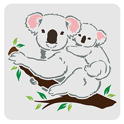 FINGERINSPIRE Koalabär Schablone 30x30cm Wiederverwendbare Koalas auf Baum Schablone Koalabär Airbrush Schablone Koala Tier Schablone zum Malen auf Holz, Boden, Möbel, Wand und Papier von FINGERINSPIRE