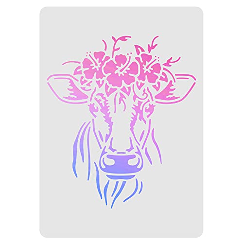 FINGERINSPIRE Kuh Schablonen Vorlage 29.7x21cm Kunststoff Blume Kuh Zeichnung Malschablonen Rechteck Wiederverwendbare Schablonen zum Malen auf Holz, Boden, Wand und Fliesen von FINGERINSPIRE