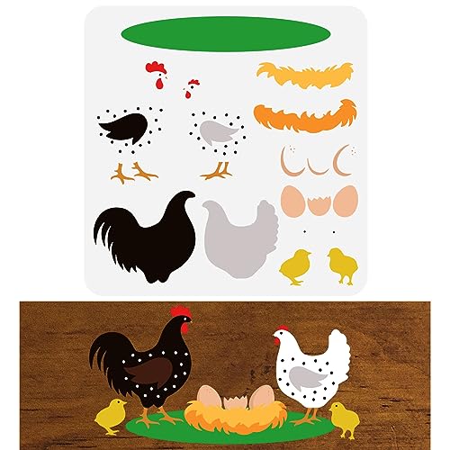 FINGERINSPIRE Layered Chicken Stencil 30x30cm Wiederverwendbare Bauernhof Hühner und Eier Malschablone DIY Handwerk Henne Coop Dekoration Vorlage für Malerei auf Wand, Holz, Möbel und Papier von FINGERINSPIRE