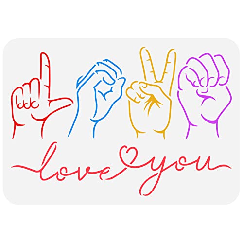 FINGERINSPIRE Liebes Gebärdensprache Schablone 21x29.7 cm Wiederverwendbare Gebärdensprache Posen Liebe Dich Malvorlage Ich Liebe Dich Schablone Zum Malen Auf Wand Holz Möbel Scrapbooking von FINGERINSPIRE