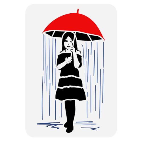 FINGERINSPIRE Mädchen Mit Regenschirm Malschablone 21x29.7 cm Groß Regenmuster Zeichnungsvorlage Regenschirm Regenmädchen Schablone Zum Malen Graffiti Kunst Vorlage Banksy Themen Schablone von FINGERINSPIRE