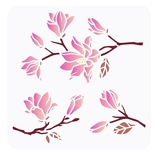 FINGERINSPIRE Magnolien Schablone 30x30cm Wiederverwendbare Magnolien Blumen Schablone DIY Craft Magnolia Template for Home Decoration Frühling Natur Blume Schablone für Holz Wand Möbel Malerei von FINGERINSPIRE