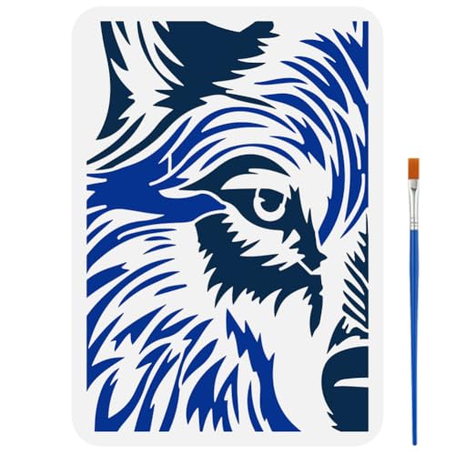 FINGERINSPIRE Malschablone Mit Guckendem Wolf Und Pinsel 21x29.7cm Wolfskopf Muster Zeichenvorlage Tiermotiv DIY Dekorationsschablone Zum Malen Auf Holz Wänden Stoffen Und Möbeln von FINGERINSPIRE