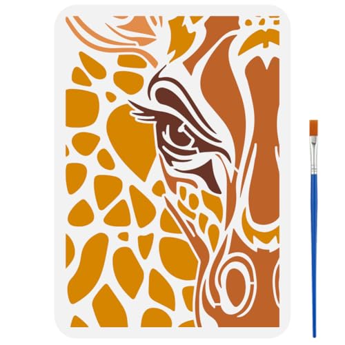 FINGERINSPIRE Malschablone Mit Guckender Giraffe Und Pinsel 21x29.7cm Giraffenaugen Muster Zeichenvorlage Tiermotiv DIY Dekorationsschablone Zum Malen Auf Holz Wänden Stoffen Und Möbeln von FINGERINSPIRE