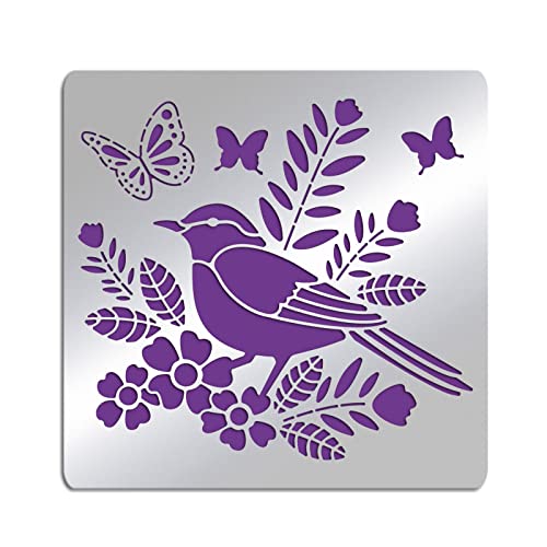 FINGERINSPIRE Metall Vogel Blumen Schablone 15,6cm Vogel Schmetterling Scrapbooking Zeichenschablonen Edelstahl Blumen Schablonen für Gravur Brandmalerei Zeitschriften und Planerherstellung von FINGERINSPIRE