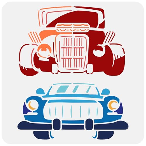FINGERINSPIRE Oldtimer Schablone Mit Pinsel 30x30cm Klassisches 50'Er Auto Große Schablone Hot Rod Oldtimer Malschablone Transportthema Auto Zeichenschablone Für Wandfliesen Bodenpapier von FINGERINSPIRE