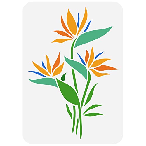 FINGERINSPIRE Paradiesvogel Schablone 21x29.7cm Wiederverwendbare Paradiesvogel Blumen Schablone DIY Frühlings Sommer Blumenschablone Natur Pflanzenschablone Für Holz, Wand, Möbelmalerei von FINGERINSPIRE