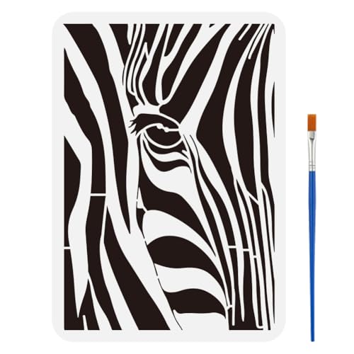 FINGERINSPIRE Peek At Zebras Schablonen Mit Einem Pinsel 29.7x21cm Abstrakte Zebramuster Malschablonen Wiederverwendbare Dekorationsvorlage Mit Haustier Tiermotiven Zum Malen Auf Holz Wänden Böden von FINGERINSPIRE
