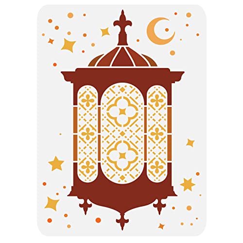 FINGERINSPIRE Ramadan Laterne Zeichnung Schablone 29,7x21cm Eid al-Fitr Laterne Mond Stern Muster Malschablone Kunststoff Mubarak Islamische Seide Schablone für Religion Festival Dekor von FINGERINSPIRE