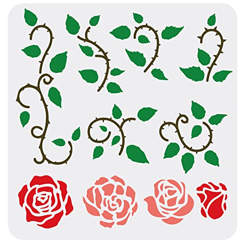 FINGERINSPIRE Rankenrosen Schablone 30x30cm Rosen Schablonen zum Malen Wiederverwendbare Dornenrose Zeichnungsschablone Rosenknospen Schablone zum Malen auf Wand, Leinwand, Möbeln und Papier von FINGERINSPIRE