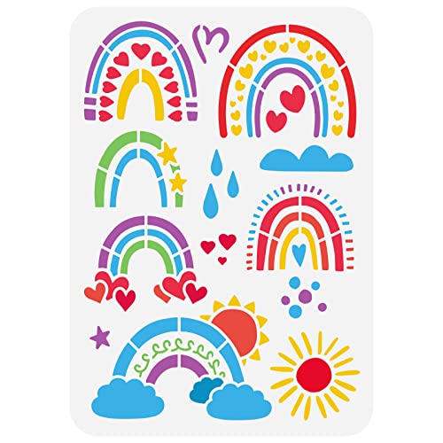 FINGERINSPIRE Regenbogen Schablone 29.7x21cm Wiederverwendbare Bunte Regenbogen Schablone Cartoon Regenbogen Malerei Schablone Regentropfen Sonne Muster Dekoration für Wand Möbel Holz Papier von FINGERINSPIRE