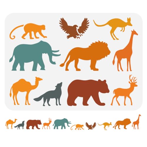 FINGERINSPIRE Safari Tiere Afrika Grenzmalerei Große Schablone 21x29.7 cm Wiederverwendbar AFFE Adler Känguru Wolf Bär Hirsch Elefant Löwe Giraffe Kamel Zeichnen von Tierthemen Sprühen Schablone von FINGERINSPIRE