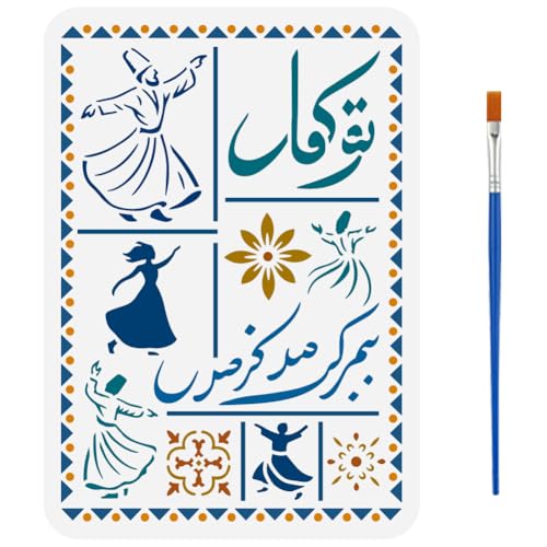 FINGERINSPIRE Schablonen mit Arabien-Islam-Muster, mit 1 Kunststoffpinsel, 21,1 x 29,7 cm, islamische Themen, Figuren, Muster, dekorative Vorlage zum Malen an Wänden, Holzmöbeln, DIY, Heimdekoration FINGERINSPIRE Schablonen mit Arabien-Islam-Muster, mit 1 Kunststoffpinsel, 21,1 x 29,7 cm, islamische Themen, Figuren, Muster, dekorative Vorlage zum Malen an Wänden, Holzmöbeln, DIY, Heimdekoration von FINGERINSPIRE