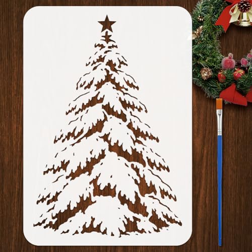 FINGERINSPIRE Schnee-bedeckte Weihnachtsbaum-Schablone mit Kunststoffpinsel, 21 x 29,7 cm, Winter-Thema, Weihnachtsbaum-Muster, Dekoration, Schablone zum Malen auf Wand, Holz, Leinwand, Stoff, Möbel FINGERINSPIRE Schnee-bedeckte Weihnachtsbaum-Schablone mit Kunststoffpinsel, 21 x 29,7 cm, Winter-Thema, Weihnachtsbaum-Muster, Dekoration, Schablone zum Malen auf Wand, Holz, Leinwand, Stoff, Möbel von FINGERINSPIRE