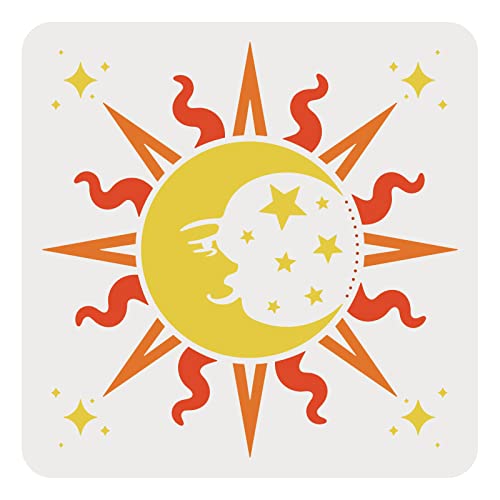 FINGERINSPIRE Sonne und Mond Schablone 30x30cm Mond Stern Schablonen Kunststoff Sonnenschablone Wiederverwendbare Sonne Mond Sterne Musterschablonen zum Malen auf Holz, Boden, Wand und Fliesen von FINGERINSPIRE