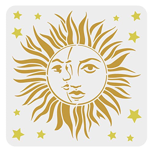 FINGERINSPIRE Sonnenschablone zum Malen 30x30cm Sonnenschablone Vintage Sonnenschablone Sonnen und Sternschablone Bastelschablone mit Sonnenmuster zum Malen auf Holz, Leinwand, Papier, Boden, Wand von FINGERINSPIRE
