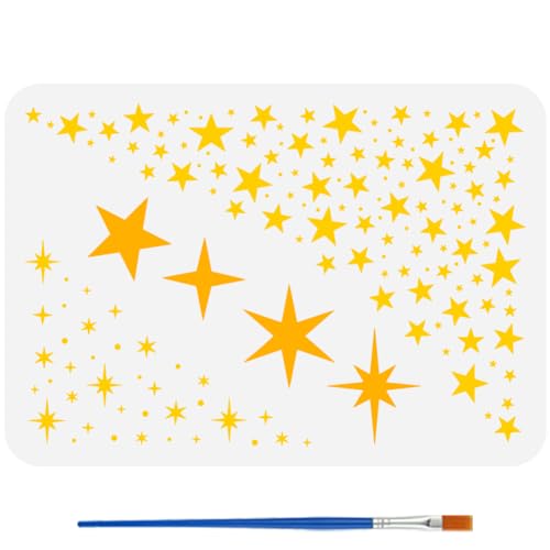 FINGERINSPIRE Sterne Schablone Mit 1 Stück Kunststoff Pinsel 21x29.7cm Sterne Ecken Malschablone Funkelnde Sterne Wandschablone Zum Malen Auf Wänden Holz Leinwand Möbeln Heimwerker Dekoration von FINGERINSPIRE