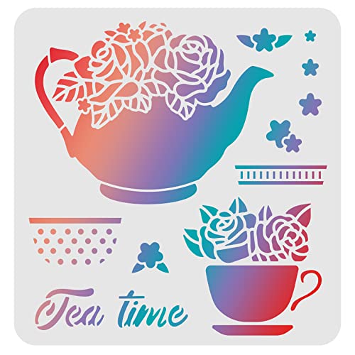 FINGERINSPIRE Teekanne Schablonen Vorlage 30x30cm Kunststoff Tea Time Drawing Malschablonen Quadratische Wiederverwendbare Schablonen zum Malen auf Holz, Boden, Wand und Fliesen von FINGERINSPIRE