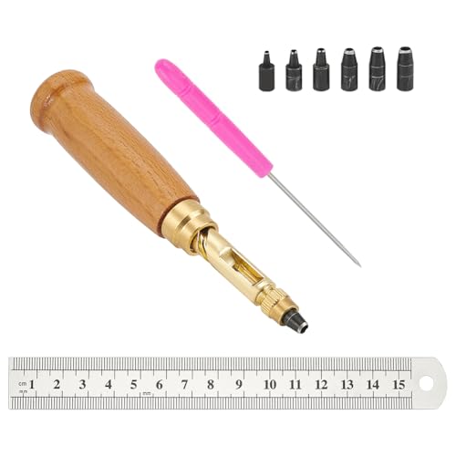 FINGERINSPIRE Verstellbares Japanisches Locher Set Mit Schraubverschluss Holzgriff Messing Lederlochstanzer Mit 5 Spitze Und Kunststoffgriff Ahlen Aus Eisenperlen Und Edelstahl Lineal Locherwerkzeug von FINGERINSPIRE