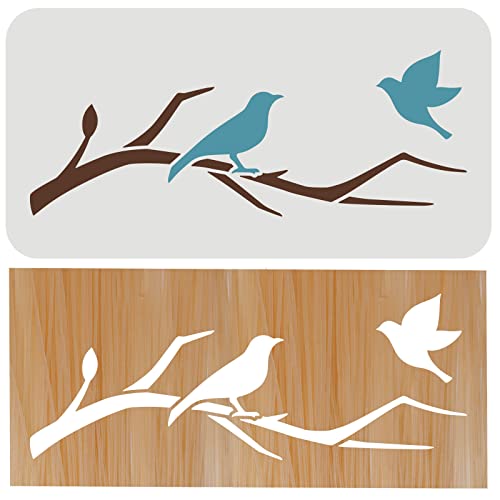 FINGERINSPIRE Vögel Baum Zweige Schablone 30x15cm Wiederverwendbar Möbel Details Schablone Plastik PET Vogel Zeichnung Schablonen Kunst Handwerk Schablone für Wand Fenster Schränke Home Decor von FINGERINSPIRE